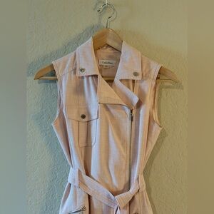 Pink Light Pink Calvin Klein Size 2 Work Dress Denim Material with Belt Waist